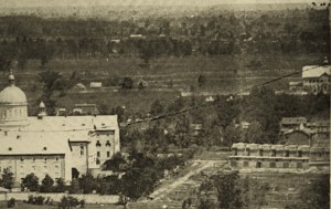L'Hôtel-Dieu et le Jardin Guilbault en 1869. Panorama depuis la montagne. James Inglis. Musée McCord.